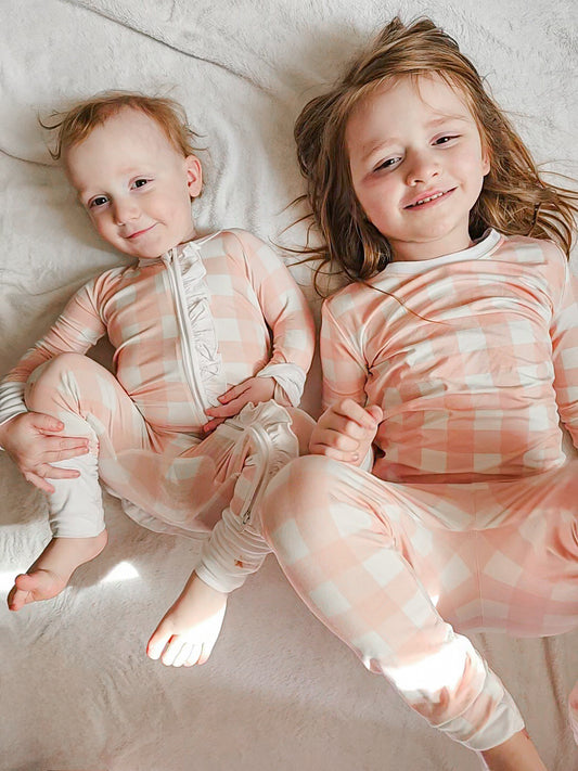 Pink Gangham Bamboo 2 Pc.